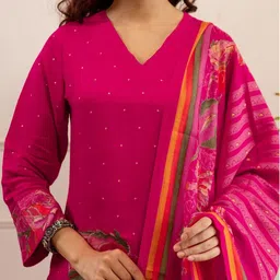 KALINI Floral Printed V-Neck Regular Straight Kurta With Palazzos & Dupatta image 5