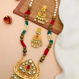 anouk Elegant Women White & Red & Green Gold Plated Jewellery Set-picture-31