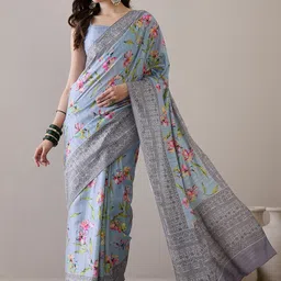 Mitera Floral Silk Blend Bagru Saree-picture-23