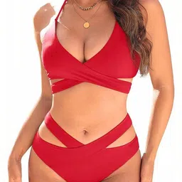 Fookre Women Solid Halter Neck Swim Bikini Set-picture-28