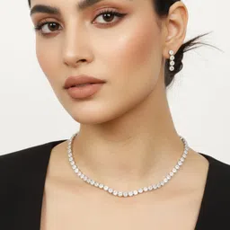 VIVAZS Rhodium-Plated Cubic Zirconia & American Diamond-Studded Jewellery Set-picture-31