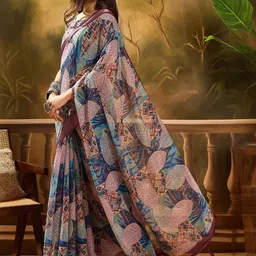 HERE&NOW Zari Linen Blend Saree image 5