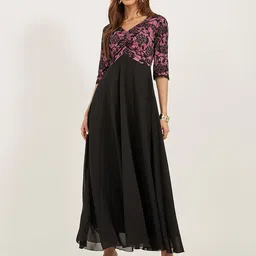 Miss Chase Floral Printed Georgette Fit & Flare Maxi Dress image 3
