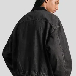 Bershka Spread Collar Crop Cotton Bomber Jacket image 5