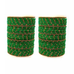 Shasmi Set Of 40 Green Glass Artificial Stones & Beads Bangle image 2