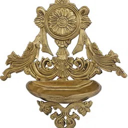 Exotic India Gold Toned Vaishnava Chakra Decorated Bronze Puja Lamp image 1