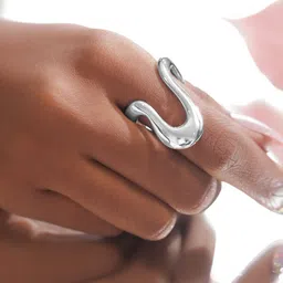 Rubans Rhodium-Plated Stainless Steel Tarnish-Free Waterproof Abstract Statement Ring-image-83