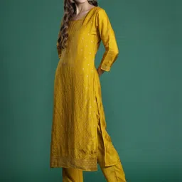 Indo Era Women Ethnic Motifs Regular Thread Work Kurta with Trousers & With Dupatta image 5