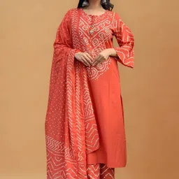 CREEPER Women Bandhani Printed Regular Kurta with Trousers & With Dupatta-picture-28