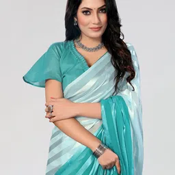 Moda Rapido Striped Printed Satin Saree With Unstitched Blouse Piece image 5