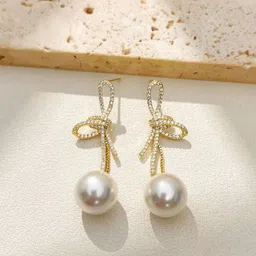 Krelin Gold-Plated Cubic Zirconia Studded Contemporary Drop Earrings image 5