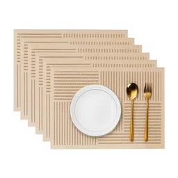 YELONA 6Pcs Beige & Brown Striped Waterproof Heat-Resistant Anti-Slip Table Placemats-picture-19