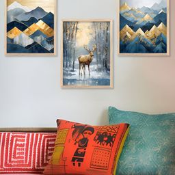 Kotart Blue & Brown 3 Pieces Birds And Animals Wooden Wall Arts-picture-29