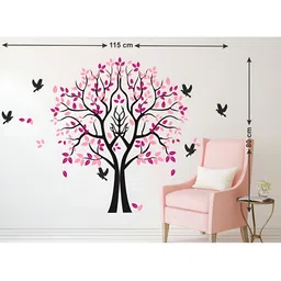 LANSTICK Pink & Black Tree With Birds Printed Self-Adhesive WallStickers image 2