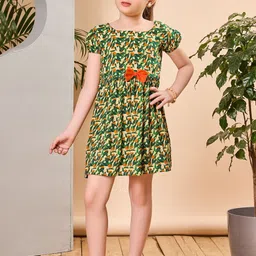 VAVA Creation Girls Printed Puff Sleeve Bow Detail Cotton Fit & Flare Dress-picture-22