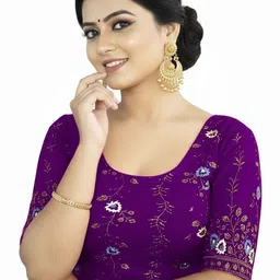 PU FASHION Embellished Round Neck Saree Blouse-picture-42