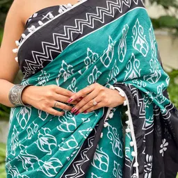 JAIPURI PRINT Kalamkari Pure Cotton Ikat Saree image 5