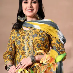 DOISA Women Ethnic Motifs Printed Regular Kurta with Trousers & With Dupatta image 1