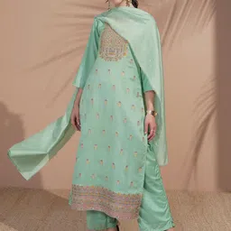 Vishudh Floral Embroidered Regular Round Neck Straight Kurta With Trousers And Dupatta-image-31