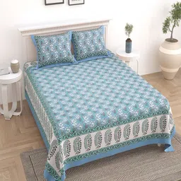 Myntra Elegant Homes Turquoise Floral Cotton 180 TC King Bedsheet Set- 2.74 m x 2.54 m-image-36