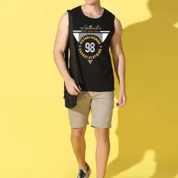 WOOSTRO Pack Of 2 Printed Combed Cotton Gym Vests VWS26(98 BLACK)(ENJOY WHITE) image 2
