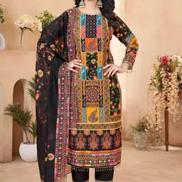 BAESD Women Ethnic Motifs Printed A-Line Kurta with Trousers & Dupatta-picture-10