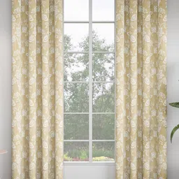 GM Beige & White Set of 2 Floral Room Darkening Door Curtain image 1