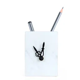 posh n plush White Marble Table Clock With Pen Holder image 4