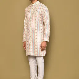 Arihant Rai Sinha Men Floral Embroidered Regular Pure Cotton Kurta with Churidar image 3