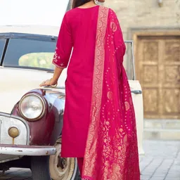 KALINI Women Ethnic Motifs Embroidered Regular Thread Work Kurta with Trousers & With Dupatta image 4