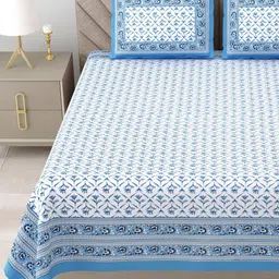 Urban Jaipur Blue & White Floral 186 TC King Bedsheet with 2 Pillow Covers-image-60