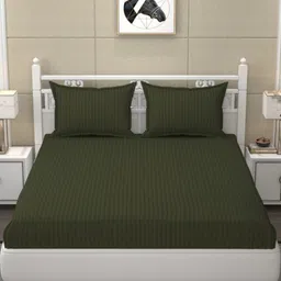 RIDHAAN Green Striped 210 TC King Bedsheet with 2 Pillow Covers-picture-15