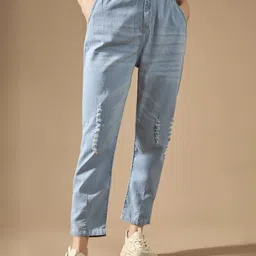 DOLCE CRUDO Women High-Rise Mildly Distressed Light Fade Stretchable Jeans-image-99