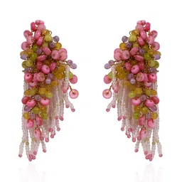 D'oro Gold-Plated Mother Of Pearl Contemporary Long Drop Earrings image 3