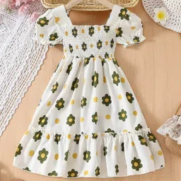 YK Floral Print Puff Sleeve Fit & Flare Dress-picture-57