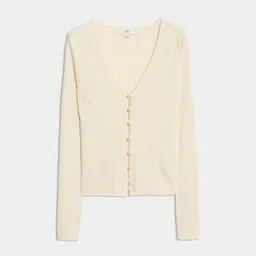 Marks & Spencer Women Ribbed V-Neck Sweater image 2