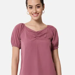 OTIRA Women Solid Pleated Puff Sleeve Regular Top-image-27