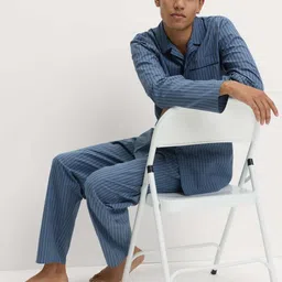 Marks & Spencer Men Striped Lapel Collar Long Sleeves Night suit image 5