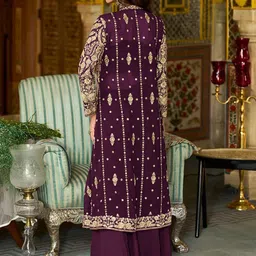 AHIKA Floral Embroidered Shoulder Straps Crop Top With Sharara & Shrug image 2