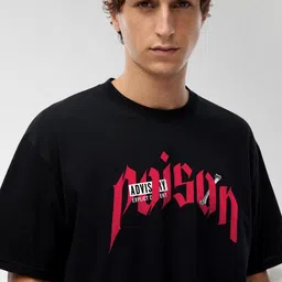 PRONK Typography Printed Drop-Shoulder Sleeves Oversized Cotton T-shirt image 2