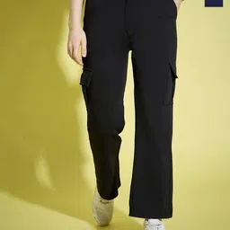 BUY NEW TREND Women Relaxed Straight Fit High-Rise Wrinkle Free Cargos Trousers-image-95