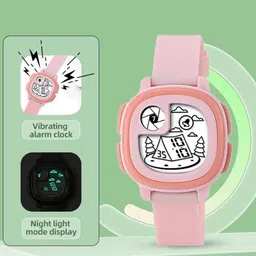 KIDSUN Girls Square Dial & Straps Digital Multi Function Watch 811_PINK_PINK image 2