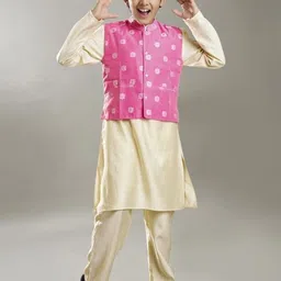 Bittu By Bhama Boys Mandarin Collar Kurta With Pyjama & Nehru Jacket image 4
