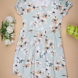 V-Mart Girls Printed Cotton Round Neck Puff Sleeves Fit & Flare Dress-picture-12