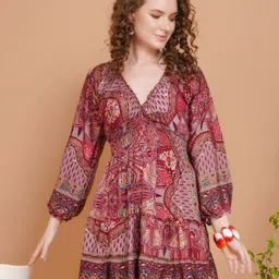 Boholyfe Ethnic Motifs PrintSoraya Ros Ember Bell Sleeve Fit & Flare Mini Dress-picture-23