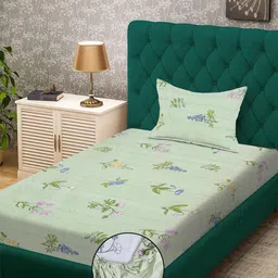 KLOTTHE Green Floral Polycotton Single Bedsheets-picture-32