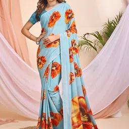 Leelavati Floral Printed Beads and Stones Pure Chiffon Saree-picture-27