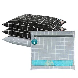 Kuber Industries Grey & Black 4 Pieces Checked Pure Cotton Clothes Storage Organizers-picture-36