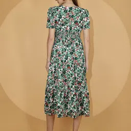 De La Moda Floral Print Puff Sleeve Crepe Fit & Flare Midi Dress image 2