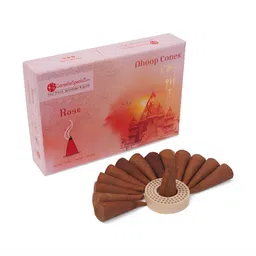 GaneshaSpeaks 50-Pcs Brown Rose Dhoop Cones & Sandalwood Dhoop Stick Incense Stick image 2